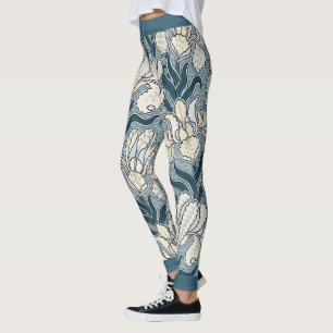 Vintage Art Nouveau, Blaue Garten-Schwertlilien-Bl Leggings