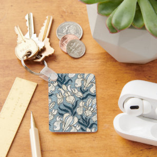 Vintage Art Nouveau, Blaue Garten-Schwertlilien-Bl Schlüsselanhänger