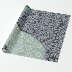 Vintage Art Nouveau Blaue Pfauen-Druck Verneuil Geschenkpapier