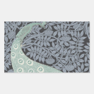 Vintage Art Nouveau Blaue Pfauen-Druck Verneuil Rechteckiger Aufkleber