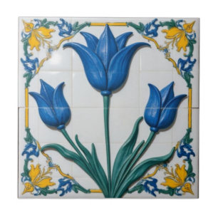 Vintage Art Nouveau Blaue Tulpen Floral Fliese
