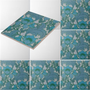 Vintage Art Nouveau blaues Blumenmuster Fliese