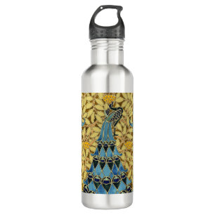 Vintage Art Nouveau Blaues Pfauen-Blumenmuster Edelstahlflasche