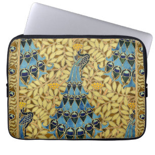 Vintage Art Nouveau Blaues Pfauen Blumenmuster Laptopschutzhülle