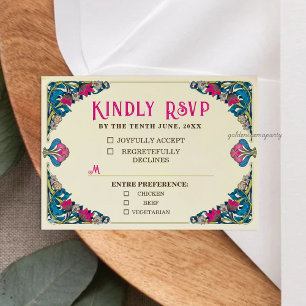 Vintage Art Nouveau Blumenmuster Hochzeit RSVP Karte