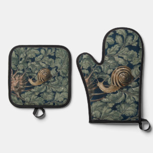 Vintage Art Nouveau Botanische Schnecke Antik Ofenhandschuh & Topflappen-Set
