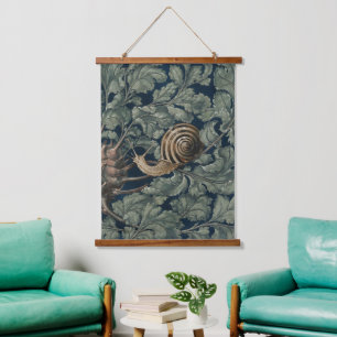 Vintage Art Nouveau Botanische Schnecke Antik Wandteppich Mit Holzrahmen