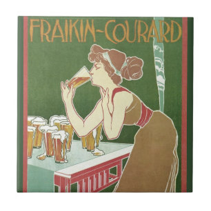 Vintage Art Nouveau Brasserie Fraikin-Courard Bier Fliese