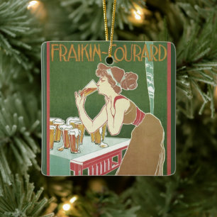 Vintage Art Nouveau Brasserie Fraikin-Courard Bier Keramikornament