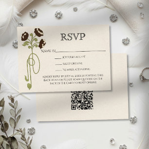 Vintage Art Nouveau Braun Beige Blumen QR Code RSVP Karte