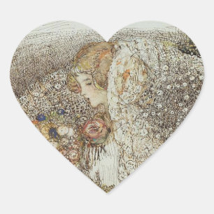 Vintage Art Nouveau Brautdusche Herz-Aufkleber