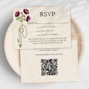 Vintage Art Nouveau Burgunderrosa Blumen QR Code RSVP Karte