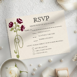 Vintage Art Nouveau Burgundy Pink Flowers Meals RSVP Karte