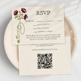 Vintage Art Nouveau Burgundy Pink Flowers QR Code  RSVP Karte