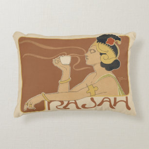 Vintage Art Nouveau Cafe Rajah, Dame mit Kaffee Dekokissen