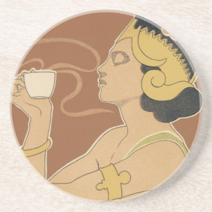 Vintage Art Nouveau Café Rajah, Dame mit Kaffee Getränkeuntersetzer