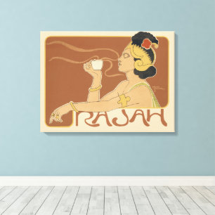 Vintage Art Nouveau Café Rajah, Dame mit Kaffee Leinwanddruck