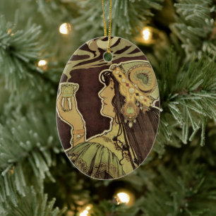 Vintage Art Nouveau Café Rajah, Frau mit Kaffee Keramikornament