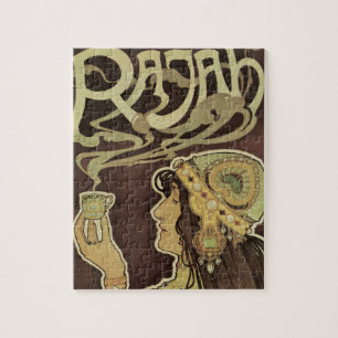 Vintage Art Nouveau Cafe Rajah, Frau mit Kaffee Puzzle