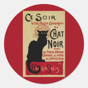 Vintage Art Nouveau, Ce Soir Chat Noir Schwarze Ka Runder Aufkleber