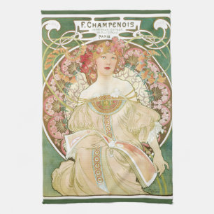Vintage Art Nouveau, Champenois von Alphonse Mucha Geschirrtuch