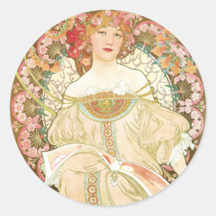 Vintage Art Nouveau, Champenois von Alphonse Mucha Runder Aufkleber