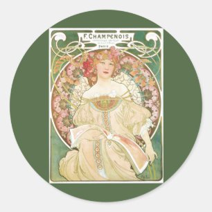Vintage Art Nouveau, Champenois von Alphonse Mucha Runder Aufkleber