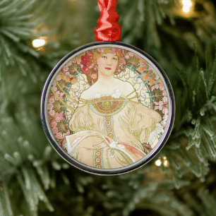 Vintage Art Nouveau, Champenois von Alphonse Mucha Silbernes Ornament