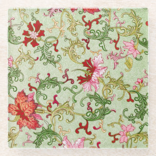 Vintage Art Nouveau Chinesische Blumenmuster Chino Glasuntersetzer