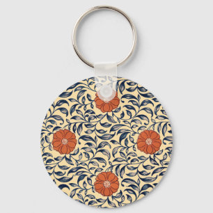 Vintage Art Nouveau Chinesisches Pfingstrosen-Blum Schlüsselanhänger