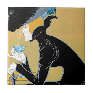 Vintage Art Nouveau, Dame trinkt Marco Polo Tee Fliese