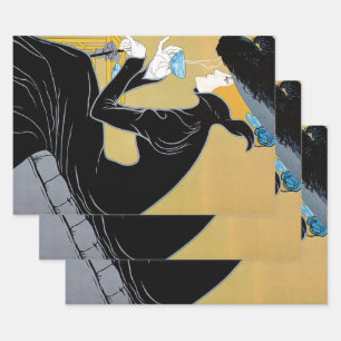 Vintage Art Nouveau, Dame trinkt Marco Polo Tee Geschenkpapier Set