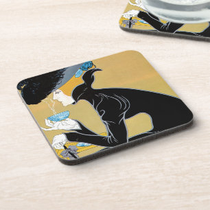 Vintage Art Nouveau, Dame trinkt Marco Polo Tee Getränkeuntersetzer