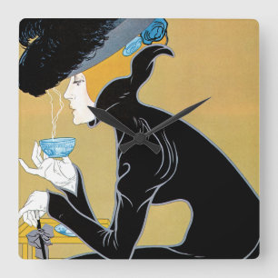 Vintage Art Nouveau, Dame trinkt Marco Polo Tee Quadratische Wanduhr