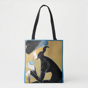 Vintage Art Nouveau, Dame trinkt Marco Polo Tee Tasche