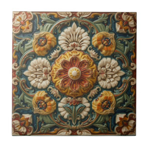 Vintage Art Nouveau Deco Majolika Blumen Craftsman Fliese