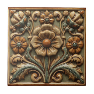 Vintage Art Nouveau Deco Majolika Blumen Craftsman Fliese