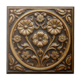 Vintage Art Nouveau Deco Majolika Blumen Craftsman Fliese