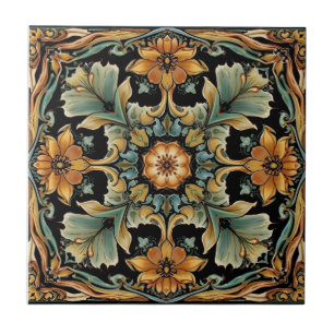 Vintage Art Nouveau Deco Majolika Blumen Handwerks Fliese