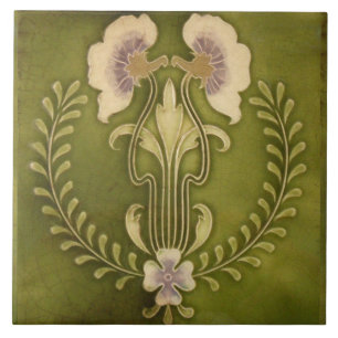 Vintage Art Nouveau Deco Majolika Blumen Kunsthand Fliese