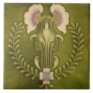 Vintage Art Nouveau Deco Majolika Blumen Kunsthand Fliese