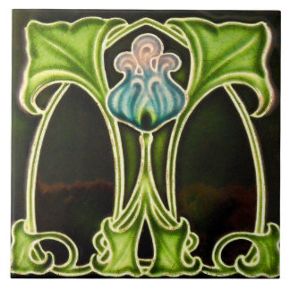 Vintage Art Nouveau Deco Majolika Blumen Kunsthand Fliese