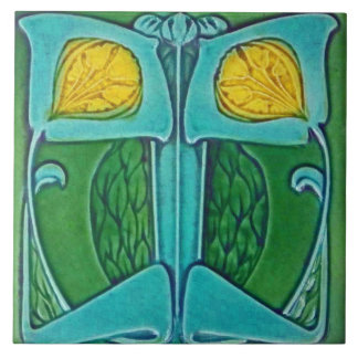 Vintage Art Nouveau Deco Majolika Blumen Kunsthand Fliese