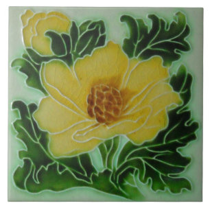 Vintage Art Nouveau Deco Majolika Blumen Kunsthand Fliese
