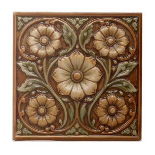 Vintage Art Nouveau Deco Majolika Blumenkunst Hand Fliese