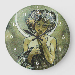 Vintage Art Nouveau Der Mond von Mucha Große Wanduhr