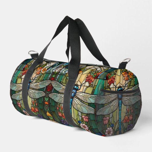 Vintage Art Nouveau Dragonfly boho Monogramm Duffle Bag (Rechte Ecke)