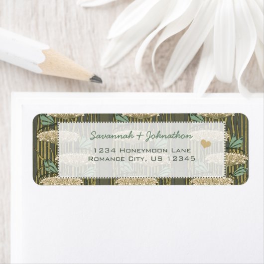 Vintage Art Nouveau Dragonfly Lily Pads Adresse (Insitu)