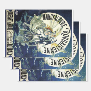 Vintage Art Nouveau Feen, Fahrrad Pierrot Mond Geschenkpapier Set