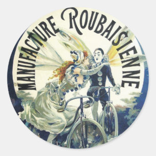 Vintage Art Nouveau Feen, Fahrrad Pierrot Mond Runder Aufkleber